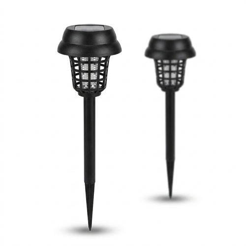 FlameGuard solar bug zapper stake light on white background