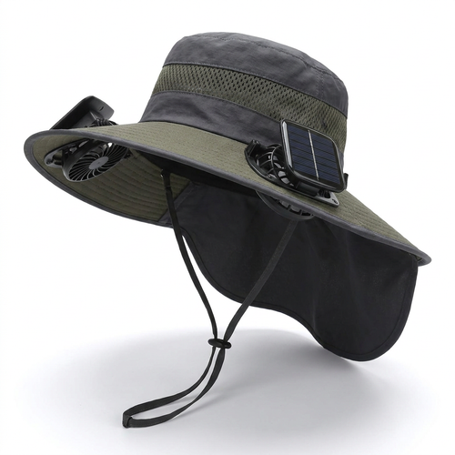 SolarShade cooling hat with built-in fan on white background